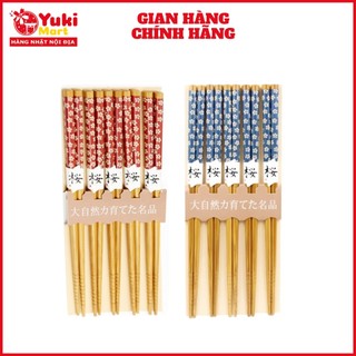 Set 5 đôi đũa tre tự nhiên mẫu hoa 22cm
