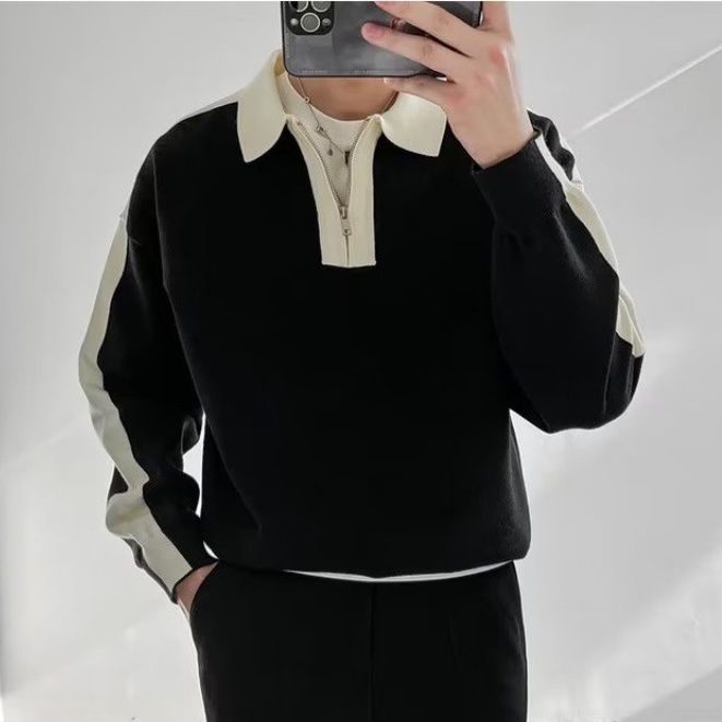 Áo Thun polo Dài Tay Có Khóa Kéo Phối Màu Sắc Đa Dạng Thời Trang Mùa Hè Cho Nam Cỡ M-3xl