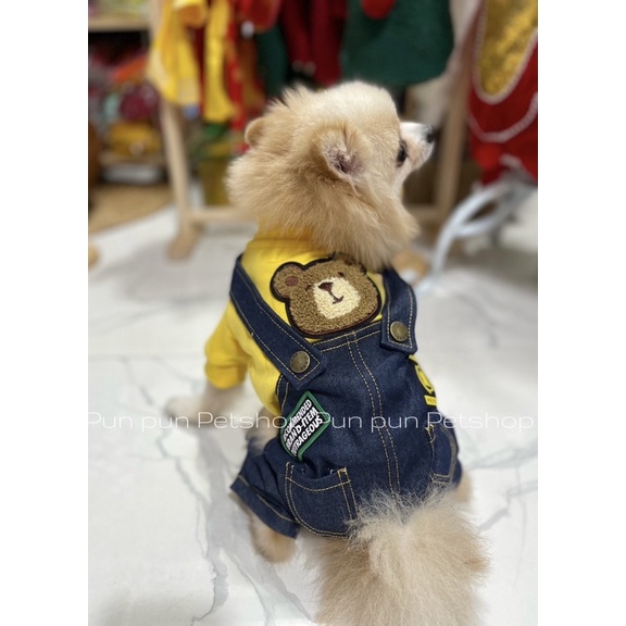 Bộ Jum yếm Jean cao cấp cho chó mèo chất Jean màu vàng, màu đỏ dễ thương - Pun Pun Petshop