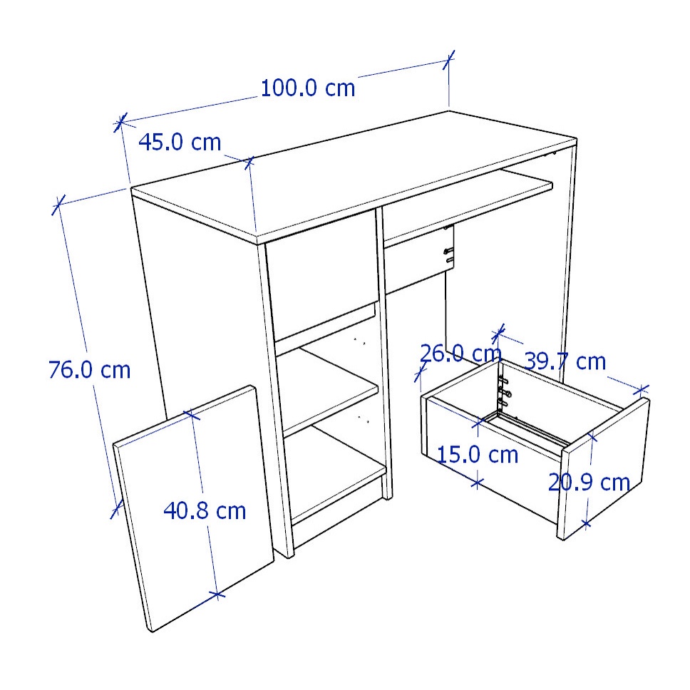 LIALA, Bàn làm việc, bàn học 1 hộc tủ DEK_025, 100x45x76cm, bàn gỗ Scandi Home