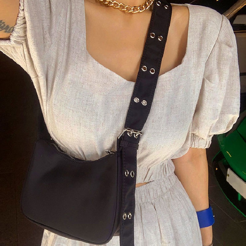 Mischa Túi Đeo Chéo Vai Hình Vuông Cỡ Lớn Hai Hàng Nút Bằng nylon Màu Trơn Thiết Kế Thời Trang Mới Dành Cho Học Sinh