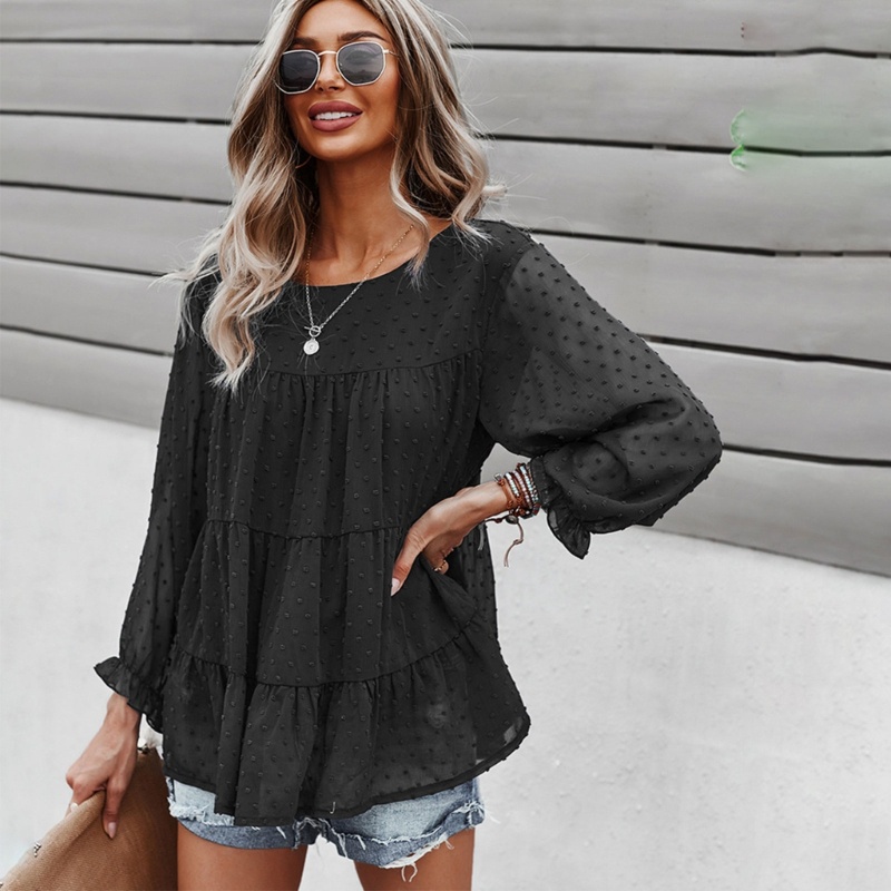 Áo Thun Tay Dài Cổ Tròn Chất Liệu Polyester Mềm Mại Thoải Mái Cho Nữ