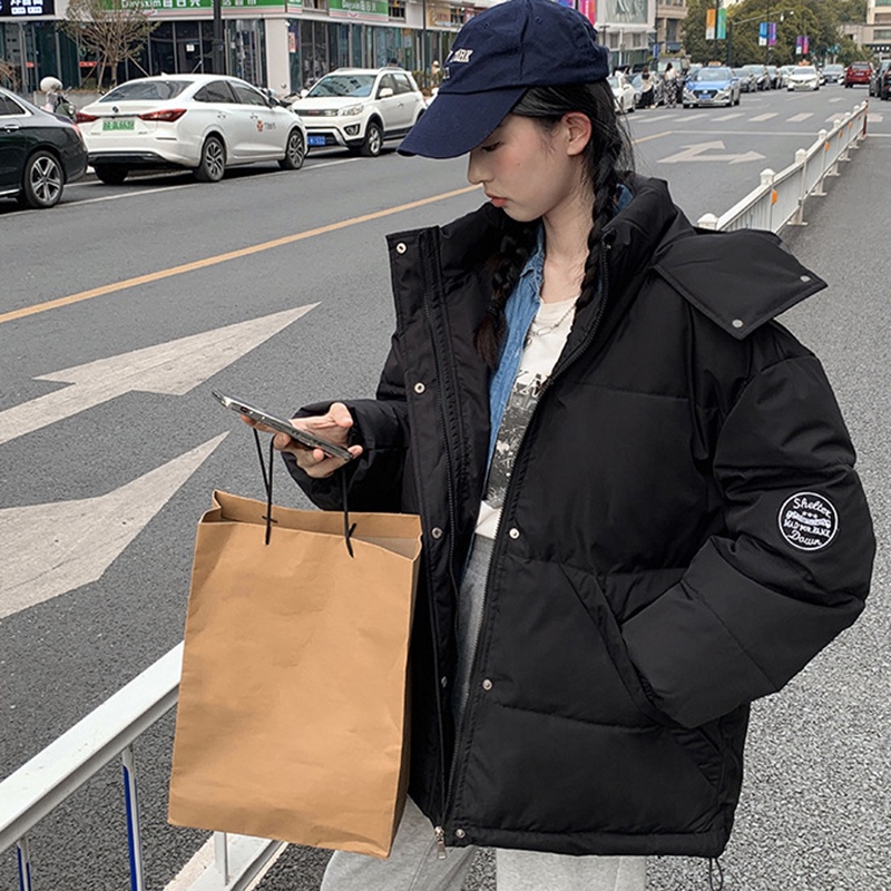 IELGY IELGY Áo Khoác Thể Thao cotton Dáng Rộng Có Nón Trùm Màu Sắc Phù Hợp Giữ Ấm Dành Cho Nữ