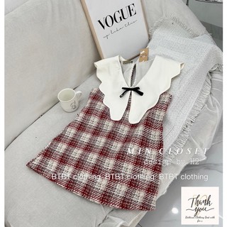 Đầm dạ caro đỏ cổ sen