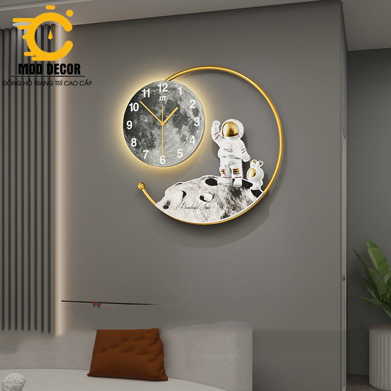 Đồng hồ treo tường trang trí có đèn, tráng gương MOD Decor PHI HÀNH GIA mã 21144, Lianzhang JJT