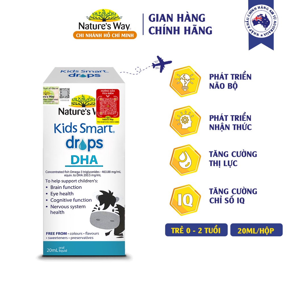 DHA Nature's Way Kids Smart Drops DHA Dạng Giọt Giúp Tăng IQ, Phát Triển Não Bộ Cho Bé 20ml