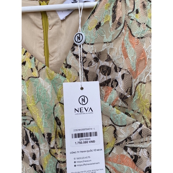 NEVA newtag đầm xanh midi ren phối tà dập ly mới nguyên tag S/M/L