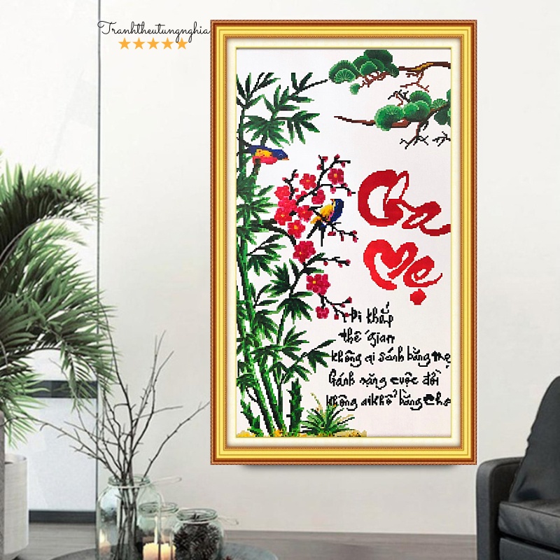 Tranh thêu chữ thập cha mẹ 48cm x 77cm