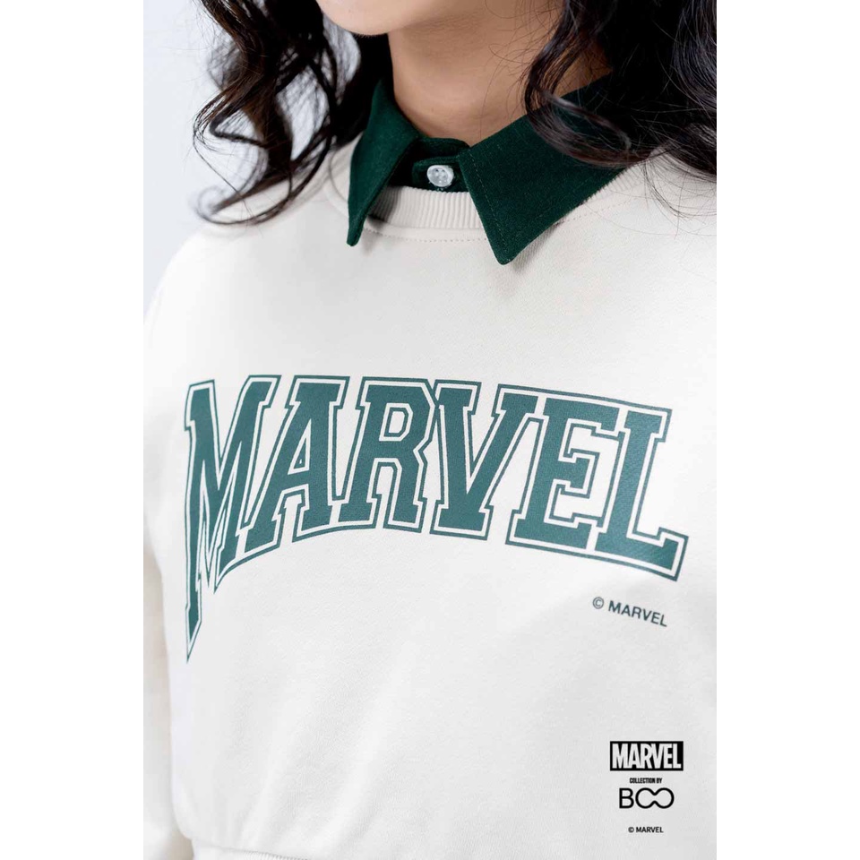 Áo Nỉ Không Mũ Nữ BOO Dáng Croptop Logo Marvel BZL