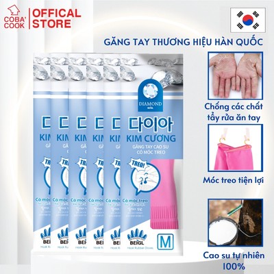 [COMBO6] Combo 6 Đôi Găng Tay Cao Su Có Móc Treo Kim Cương Hàn Quốc Thương Hiệu BEIGL 37cm