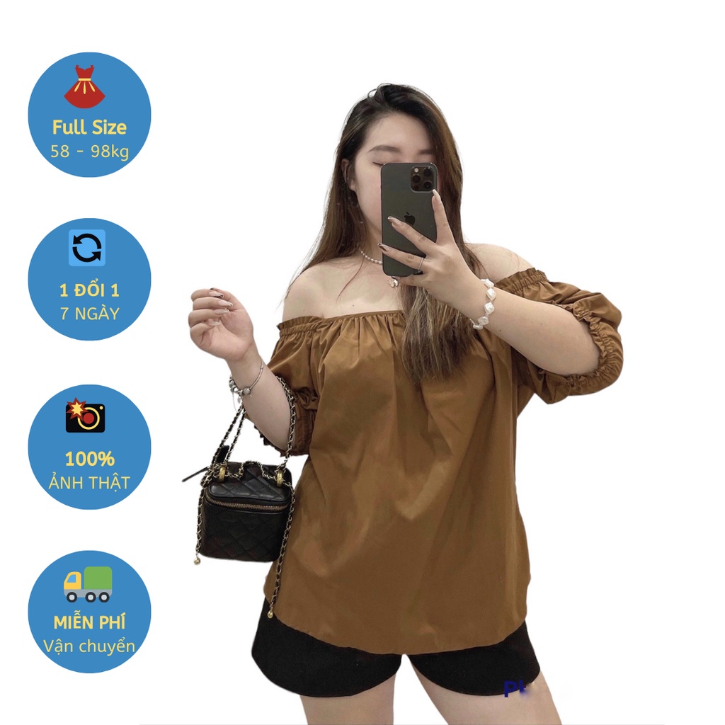 Áo trễ vai thiết kế Hana Big size 58kg đến 98kg, cổ chun co giãn,áo dáng suông che khuyết điểm bắp tay và vòng 2