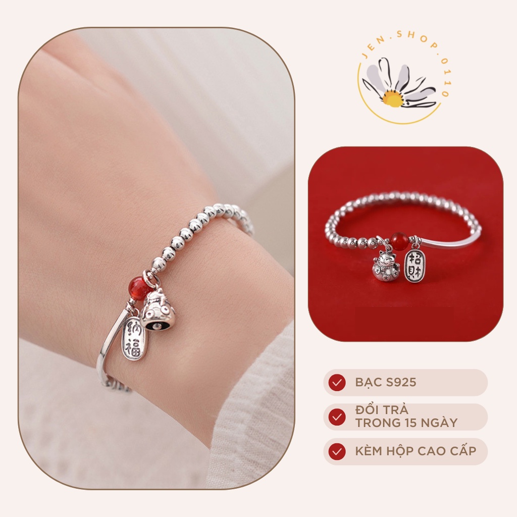 Vòng Tay Mèo Thần Tài - Lắc Tay Mèo May Mắn Mạ Bạc S925 Bi Charm - Phong Cách Tiểu Thư Sang Chảnh - Vòng Tay Phong Thủy