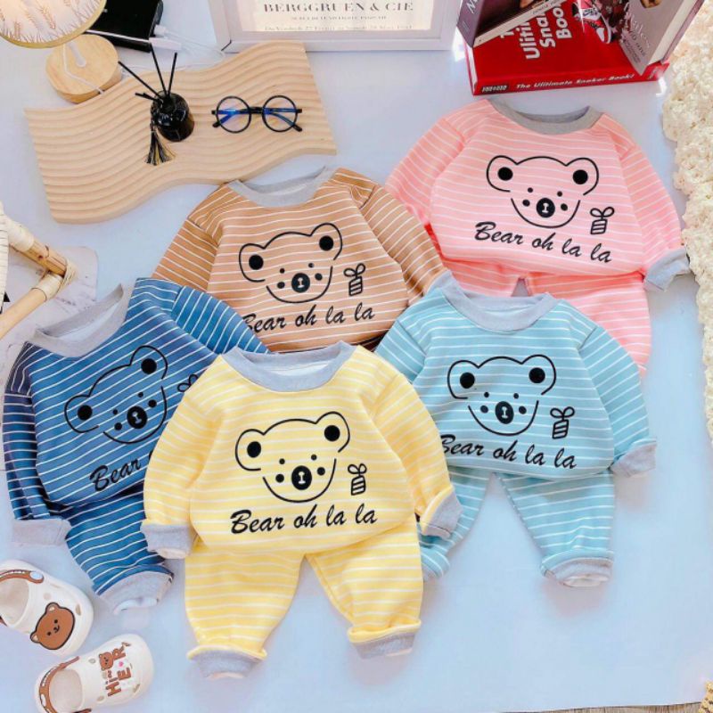 Bộ nỉ lót lông kẻ ngang cho bé từ 4-14kg