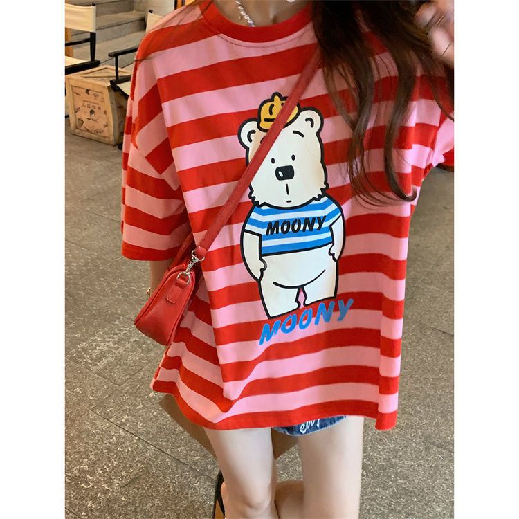 Áo Thun Ngắn Tay Họa Tiết Sọc Ngang Thời Trang Dành Cho Nữ