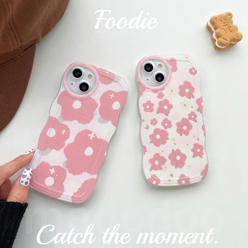 Cute Casing Realme C53 C55 C30S C33 C31 C35 Narzo 50A 50i Prime C21 C21Y C25Y C20 C11 2020 2021 C17 9Pro+ 5G 9 10 4G 8 7i 5 5i 5s 6i 6 C2 C1 3 2 Pro U1 Pink Floral Flowers Fine Hole Shockproof Protection Waves Edge Soft Phone Case BW 07