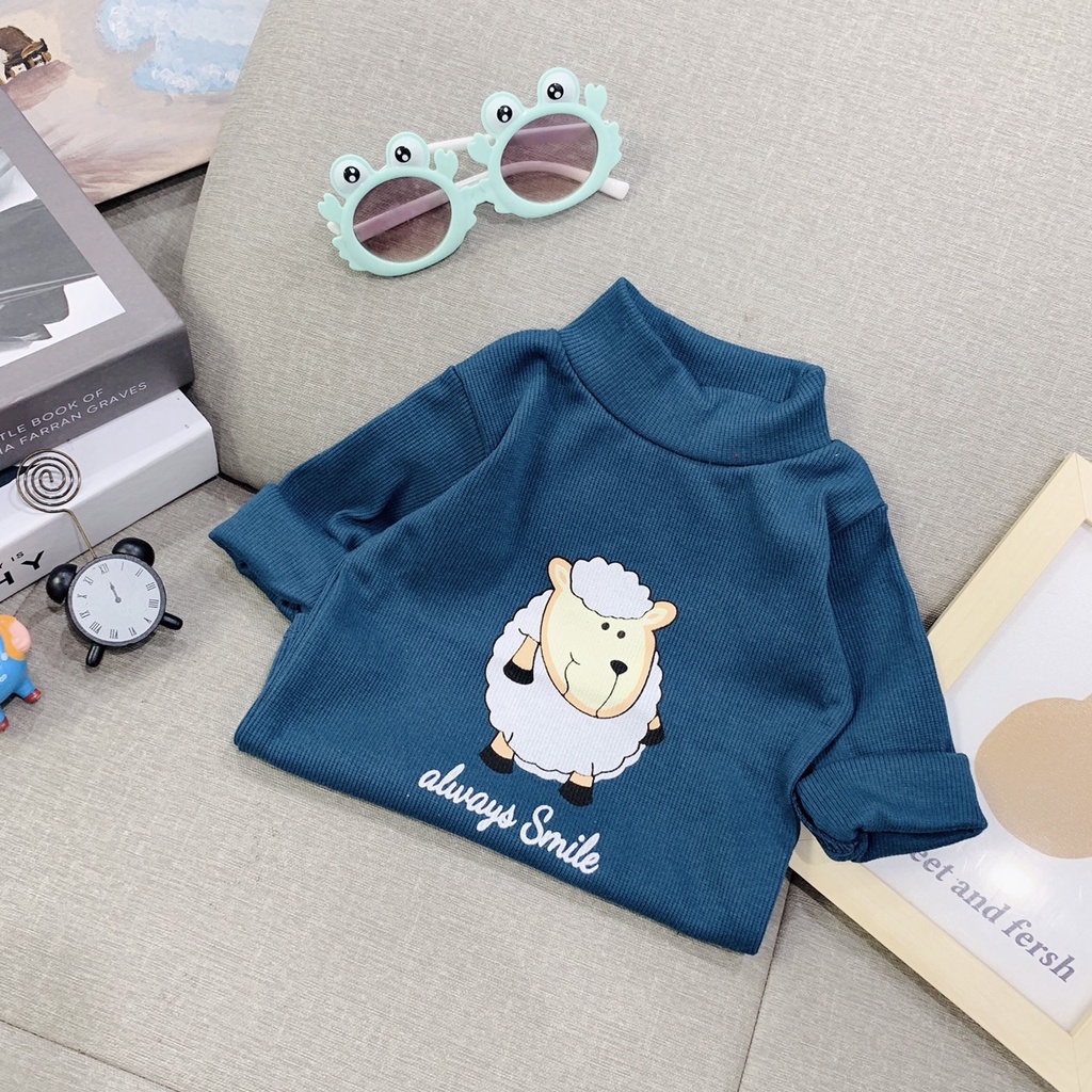 Áo Thu Đông Cho Bé, Áo Len Tăm Giữ Nhiệt Cổ 3 Phân Cừu Trắng Cho Bé Trai Bé Gái Từ 8 - 18kg