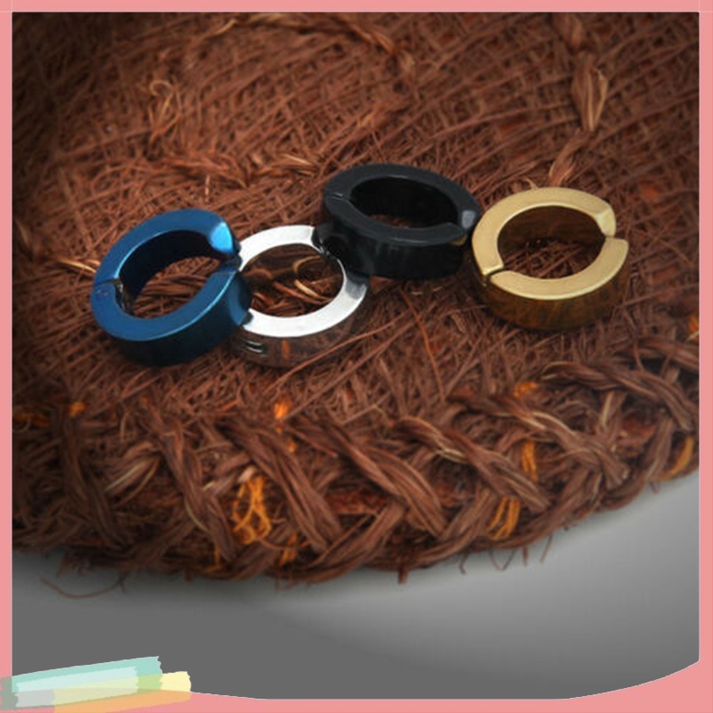 1 khuyên kẹp vành tai bằng thép titan hình tròn cá tính cho nam