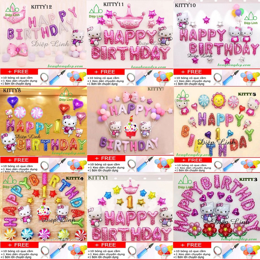 Sét Phụ Kiện Trang Trí Sinh Nhật Hello Kitty