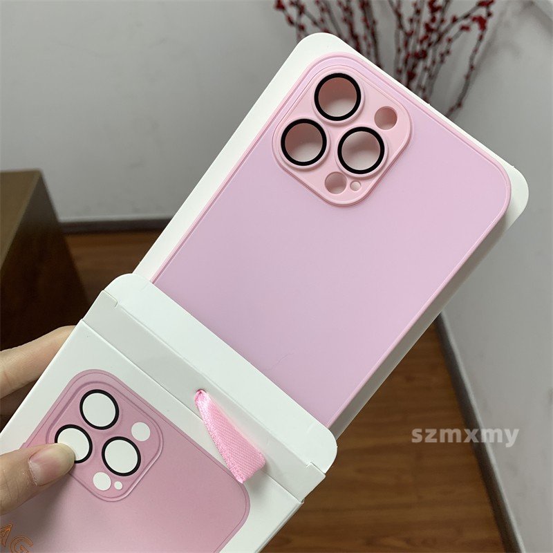 Ốp Điện Thoại Mặt Kính Cứng Chống Dấu Vân Tay Màu Hồng Cho IPhone 14 13 12 11 Pro Max 14Plus