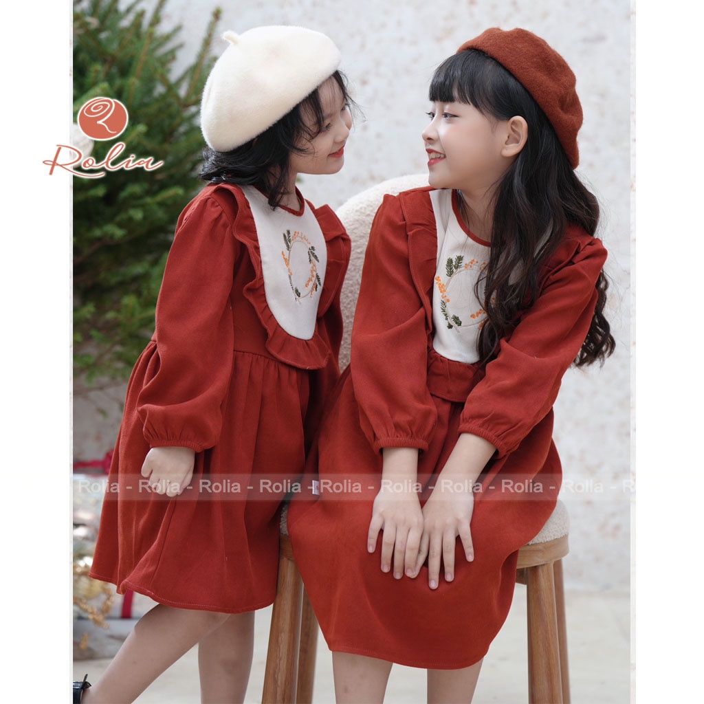 Váy bé gái thêu hoa ROLIA chất nhung mềm mặc đi chơi, đi du lịch cho bé VT128