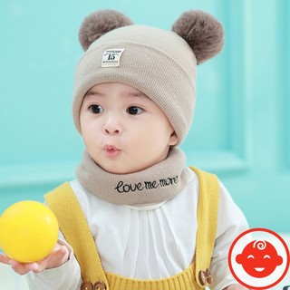 Mũ len 2 quả bông KÈM KHĂN cho bé M36