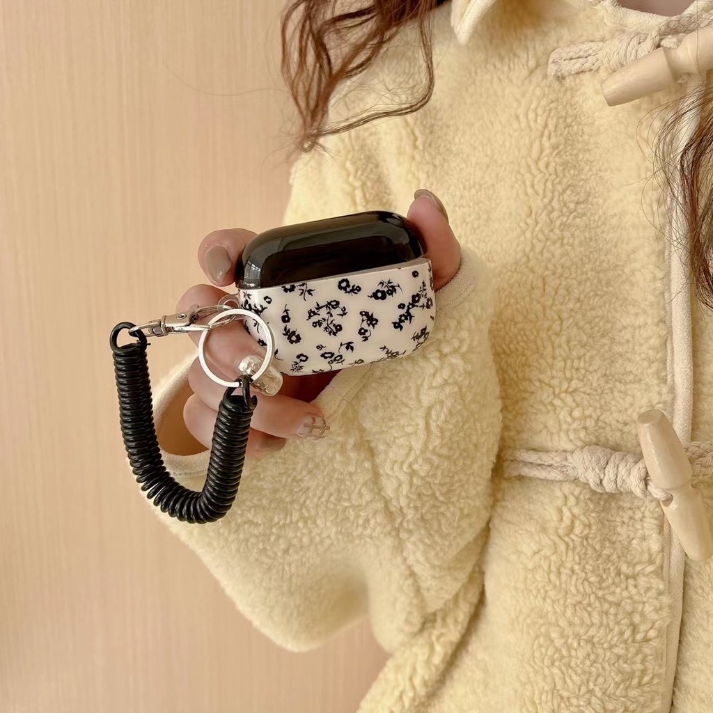 Ốp Vỏ Bảo Vệ Hộp Sạc Tai Nghe AirPods Pro2 2022 AirPods 1 2 3 Pro Hình Hoa Màu Đen Có Dây Đeo