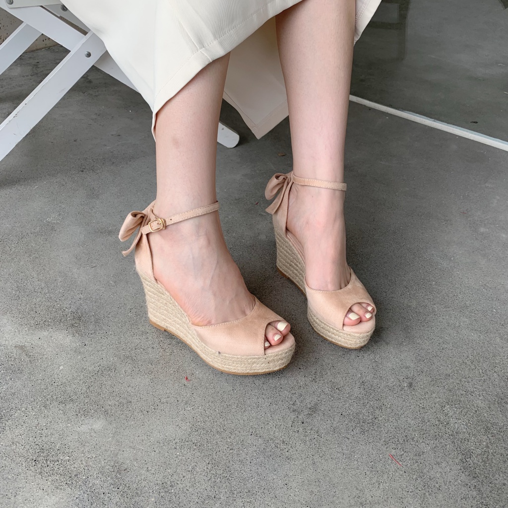 Giày Sandal Cao Gót Đế Xuồng Dày Dặn Hở Mũi Màu Sắc Ngọt Ngào Thời Trang 20 Cho Nữ