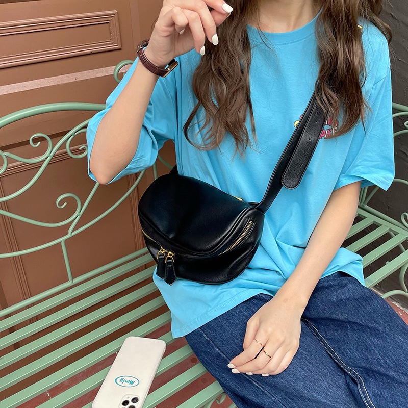 CHIC JOY Túi Đeo Chéo Khóa Kéo Đôi Thời Trang Hàn Quốc Đơn Giản Dành Cho Nữ