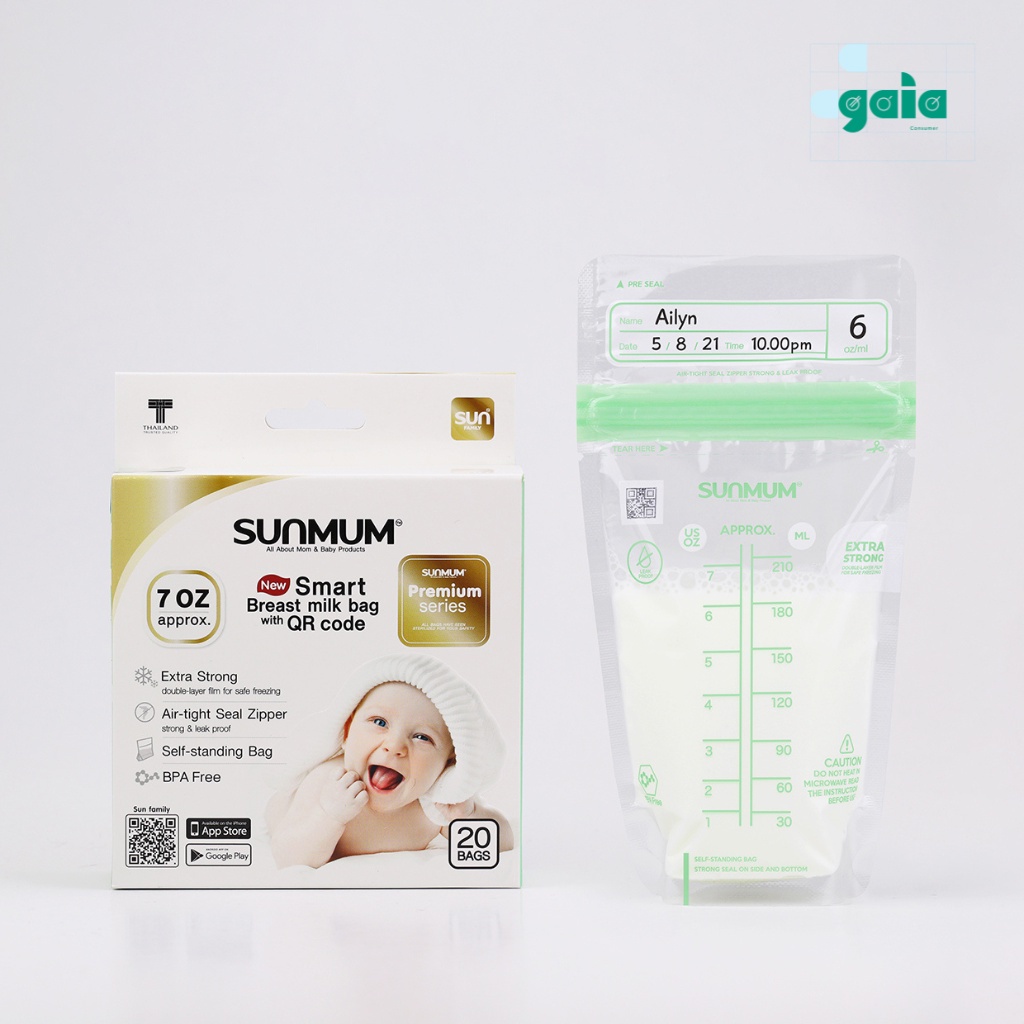 Túi Trữ Sữa SUNMUM Cao Cấp Premium Series Thiết Kế 2 Lớp Khóa Chắc Chắn, Giúp Bảo Quản Sữa Cho Bé An Toàn 210ml