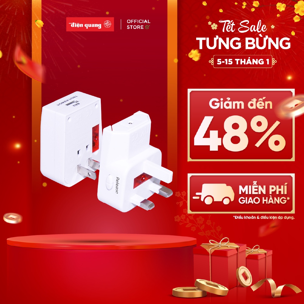 Ổ cắm du lịch Điện Quang ĐQ ESK TV05W 1U (màu trắng – 1 cổng USB)