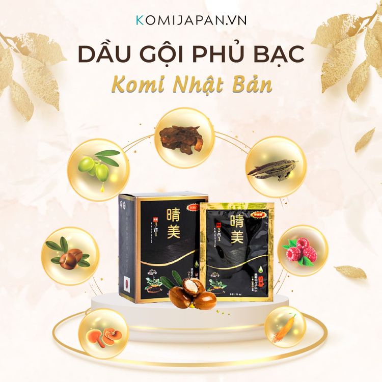 Dầu gội nhuộm tóc thảo dược thiên nhiên Komi Nhật Bản màu đen gói 75ml/125ml