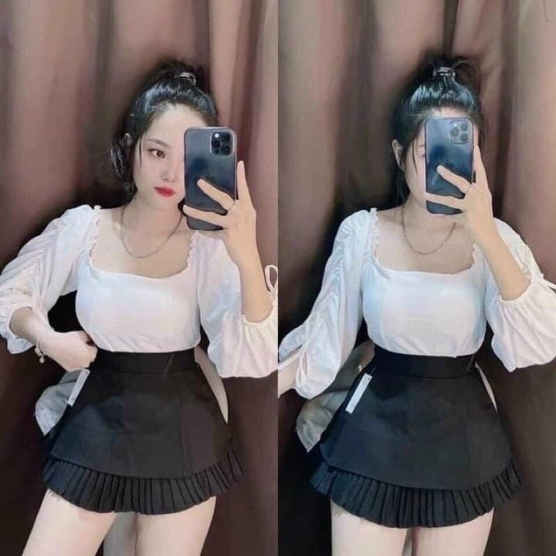 Áo croptop tay ngắn rút dây kèm mút ngực