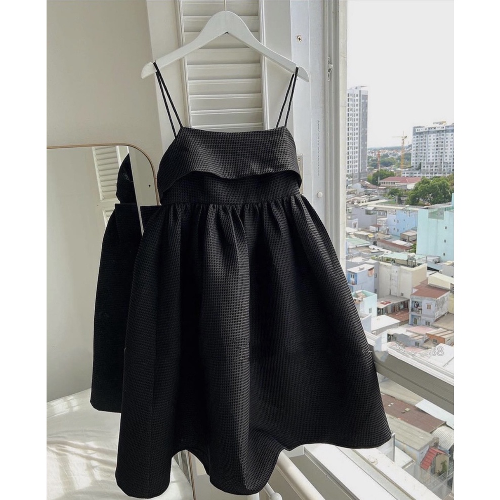 VÁY 2 DÂY THẮT NƠ SAU LƯNG, ĐẦM XỐP, DÁNG BABY DOLL RỘNG