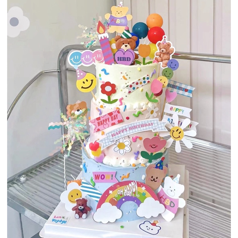 Bộ Phụ Kiện Cắm Trang Trí Bánh Kem Sinh Nhật Hình Trái Dâu Mặt Cười Dễ Thương