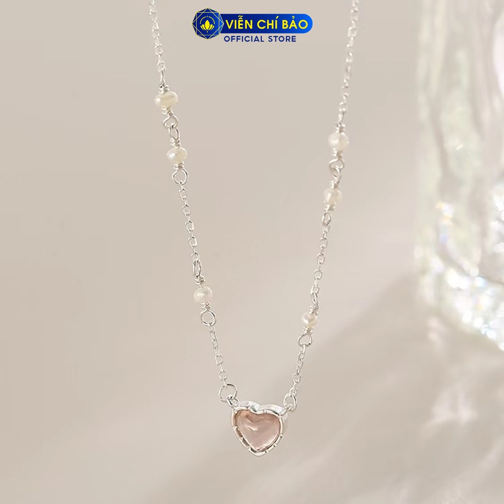 Dây chuyền bạc nữ trái tim đính Trái châu chất liệu bạc 925 thời trang phụ kiện trang sức Viễn Chí Bảo D400445