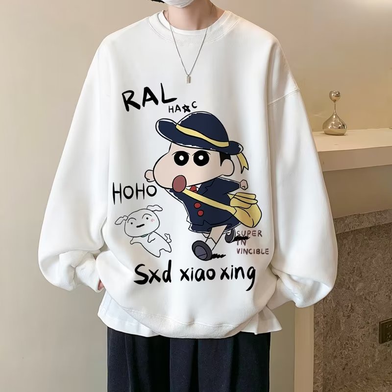 Áo Nỉ Tay Dài Cổ Tròn In Hình Cậu Bé Bút Chì Shin Phong Cách Hàn Quốc Nhật Bản Cho Nam Và Nữ Plus Size M-5XL