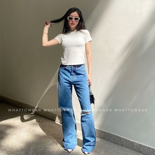 Xả kho -Quần jeans 1970s ống rộng rách gối