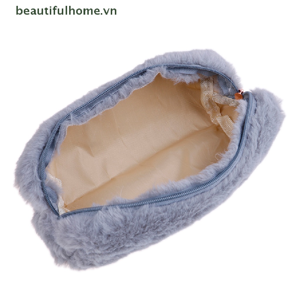 1 Túi Đựng Bút / Đồ Trang Điểm Phủ Lông Xù Dễ Thương Dành Cho Bạn Gái