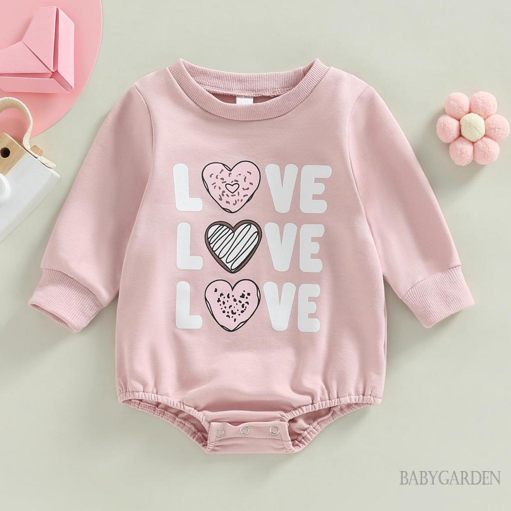 Áo Liền Quần Tay Dài Cổ Tròn In Chữ Và Trái Tim Dành Cho Bé Gái 0-24 Tháng Tuổi