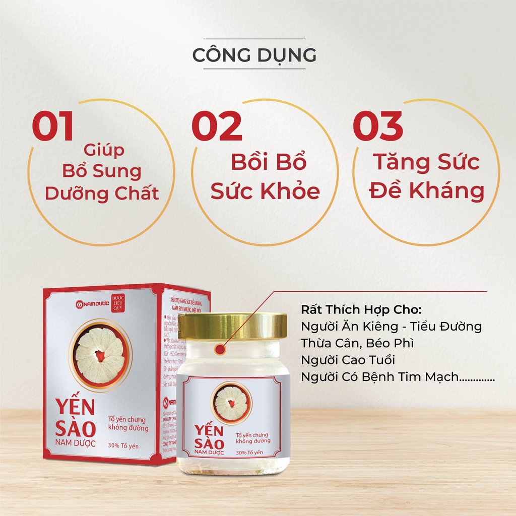 Yến sào Nam Dược cao cấp tổ yến chưng không đường 70ml bồi bổ sức khỏe, dùng được cho người giảm cân, ăn kiêng, béo phì