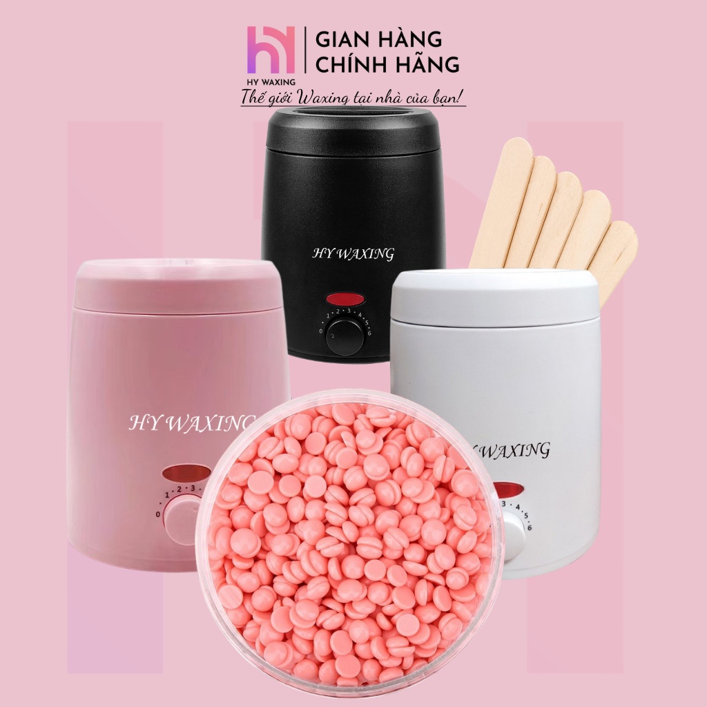 [CHE TÊN] Combo Nồi Nấu Sáp Chống Dính Mini 200ml + 100gr Sáp Hồng Cao Cấp HY WAXING Tặng Que