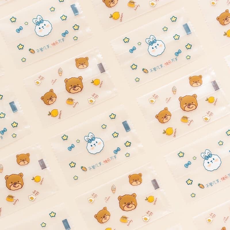 Set 100 túi size 5.5 x 8.5 đựng bánh quy bánh dứa bánh bông tuyết Gấu Brown Thỏ Cony