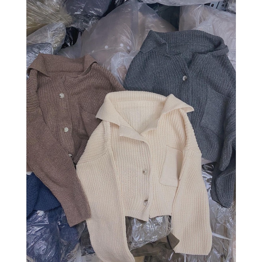 Áo len cardigan croptop dáng lửng cổ polo siêu xinh AURORA