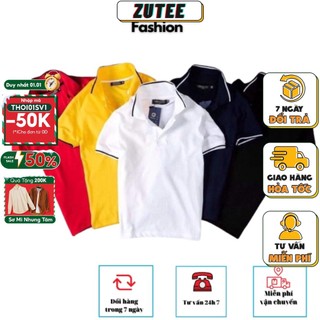 Áo POLO nam nữ ZUTEE cổ tròn đẹp giá rẻ form rộng, Áo thun polo nam trơn vải cotton cá sấu dày dặn