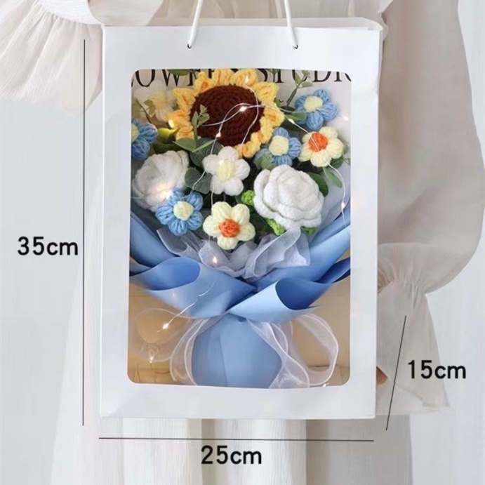 Bộ 4 DIY Tự làm bó hoa dệt tay,hoa đan len,len đan hoa,hoa thủ công,Bó Hoa Hướng Dương Đan Len Thủ Công Làm Quà Tặng Valentine  để làm quà tặng tốt nghiệp cho bạn trai Năm Mới