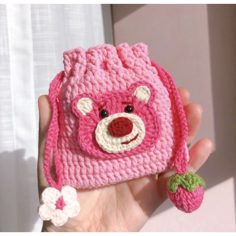 Ví len gấu hồng handmade