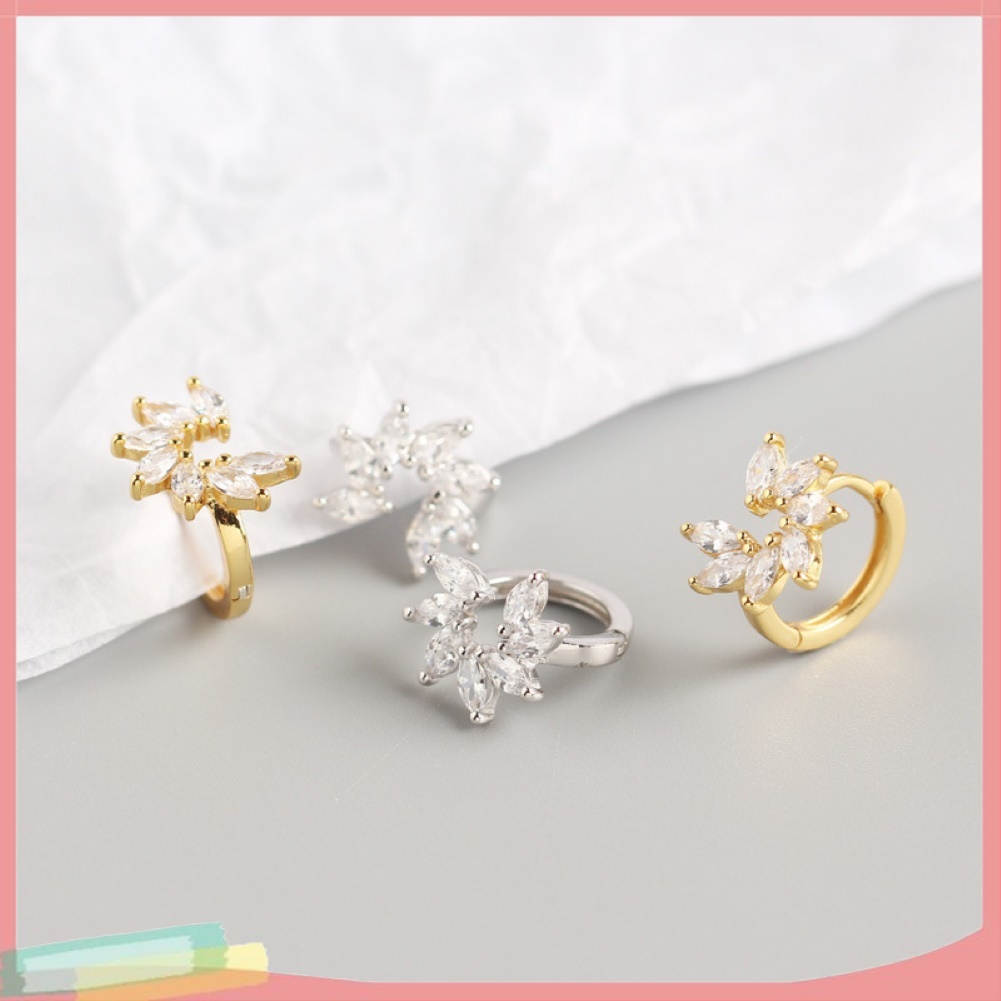 【LK】Fashion Women Rhinestone Inlaid Flower Hoop Huggie Earrings Party Jewelry Gift