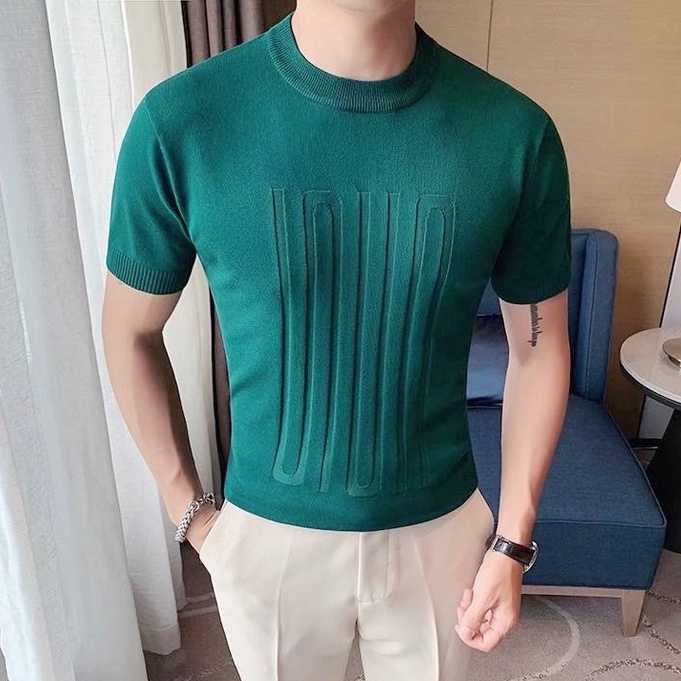 Áo Thun Dệt Kim Tay Ngắn Cổ Tròn Màu Sắc Đơn Giản Phong Cách Hàn Quốc Cho Nam Giới Size M-3xl