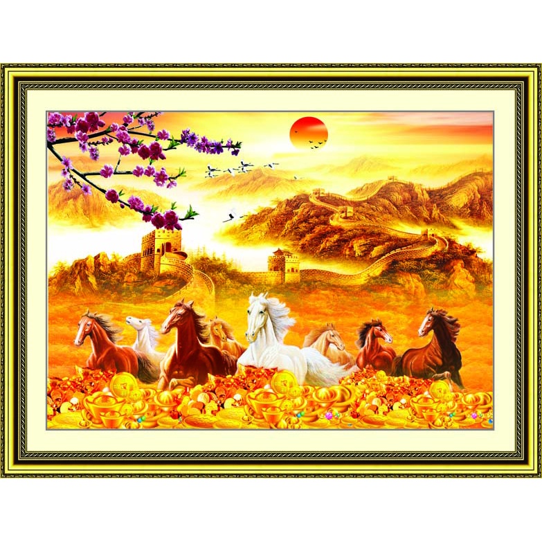 Tranh Dán Tường 3D ngựa phi nước đại cầu tài lộc