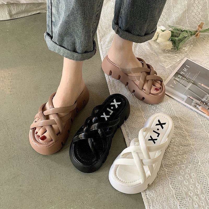 Hàng Có Sẵn Giày Sandal Đế Xuồng Dày Dặn Phong Cách Hàn Quốc Thời Trang Đi Biển Mùa Hè Cho Nữ